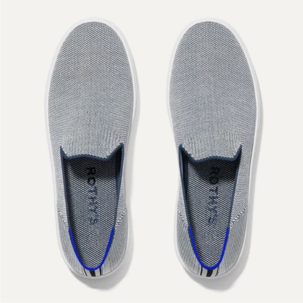 Rothy's The RS01 Knit Slip On Sneakers Women's Size 10 Black White Blue